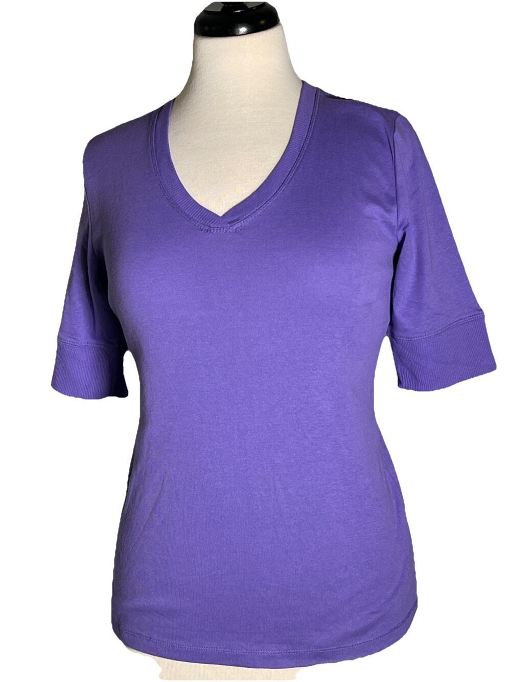 Jones Sport Purple Cotton V-neck T Shirt Top Small